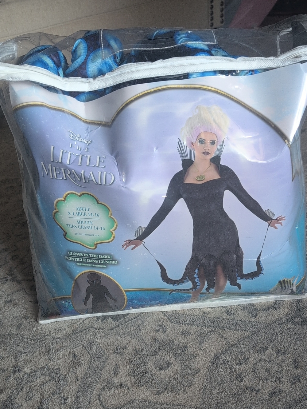 NEW XL 14-16 Disney Ursula Villain Costume - Black & Purple Glow In The Dark